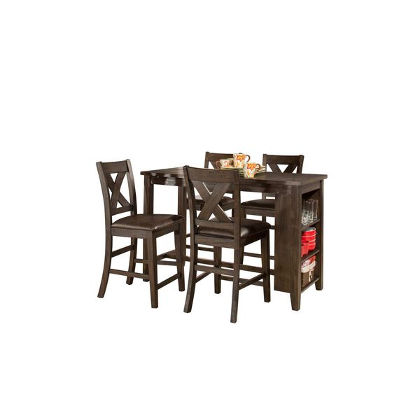 Spencer Dark Espresso Wire Brush Wood Five-Piece Counter Height Dining Set with x Back Stools, image 1