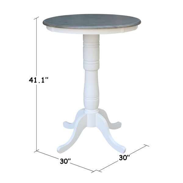 White and Heather Gray 30-Inch Width x 41-Inch Height Round Top Bar Height Pedestal Table, image 3