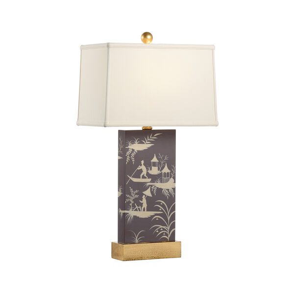 Pam Cain Plum and Cream One-Light Chinoiserie Panel Lamp, image 1
