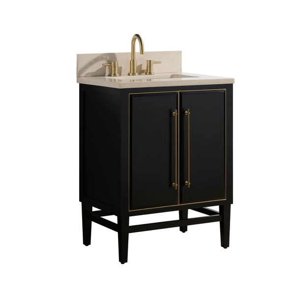 Black 25-Inch Bath vanity Set with Gold Trim and Crema Marfil Marble Top, image 2