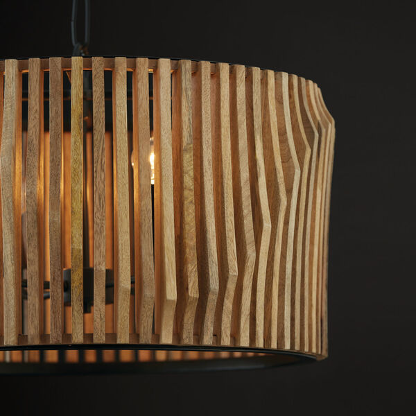 Archer Light Wood and Matte Black Four-Light Pendant Made with Handcrafted Mango Wood, image 5
