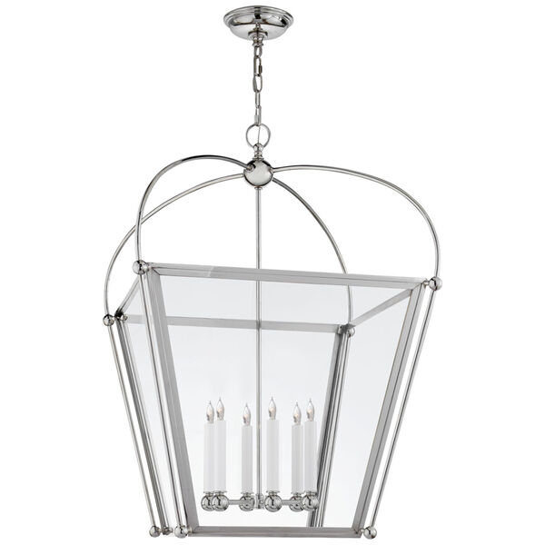 Riverside Large Square Lantern in Polished Nickel with Clear Glass by Chapman and Myers, image 1