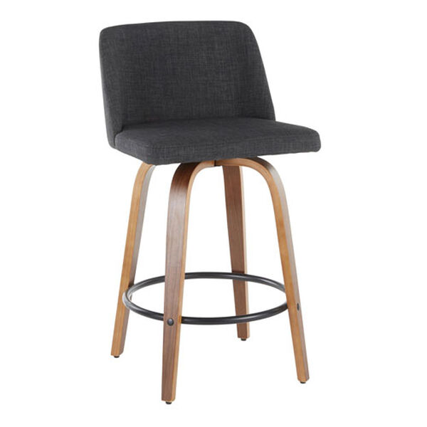 Toriano Walnut, Charcoal and Black Counter Stool with Round Footrest, Set of 2, image 1