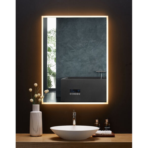 Immersion White 30 x 40 Inch LED Frameless Mirror with Bluetooth Defogger and Digital Display, image 2