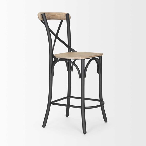 Etienne Light Brown Wood With Iron Metal Counter Stool, image 6