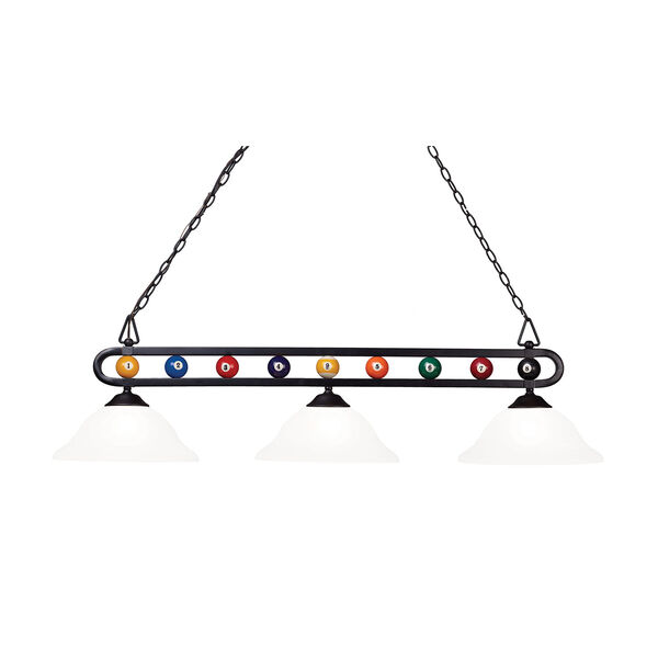 Matte Black and Frosted White Glass Three-Light Pendant, image 1