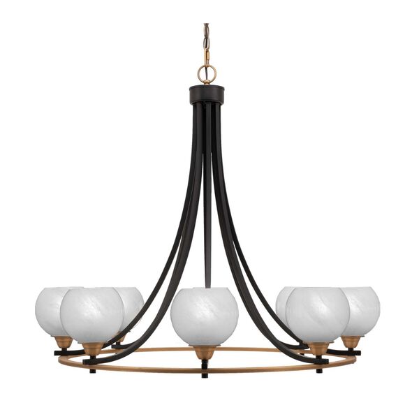 Paramount Matte Black Brass Eight-Light Chandelier with White Dome Marble Glass, image 1