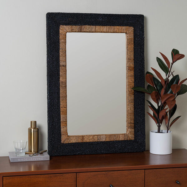 Elton Black and Natural Rattan 40 x 29-Inch Wall Mirror, image 1