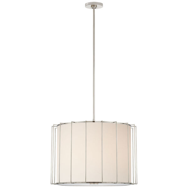 Carousel Large Drum Lantern in Polished Nickel with Linen Shade by Barbara Barry, image 1