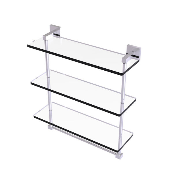 Montero Satin Chrome 16-Inch Triple Tiered Glass Shelf with Integrated Towel Bar, image 1