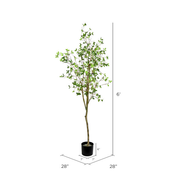 Faux Potted Milan Leaf Tree in Black Planters Pot, image 2
