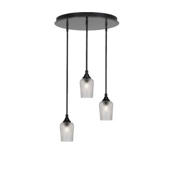 Empire Matte Black Three-Light Cluster Pendalier with Five-Inch Clear Textured Glass, image 1