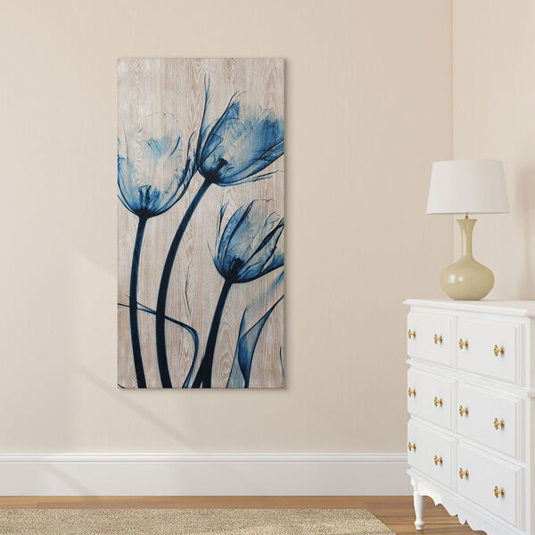 Blue Tulips I Giclee Printed on Hand Finished Ash Wood Wall Art, image 1