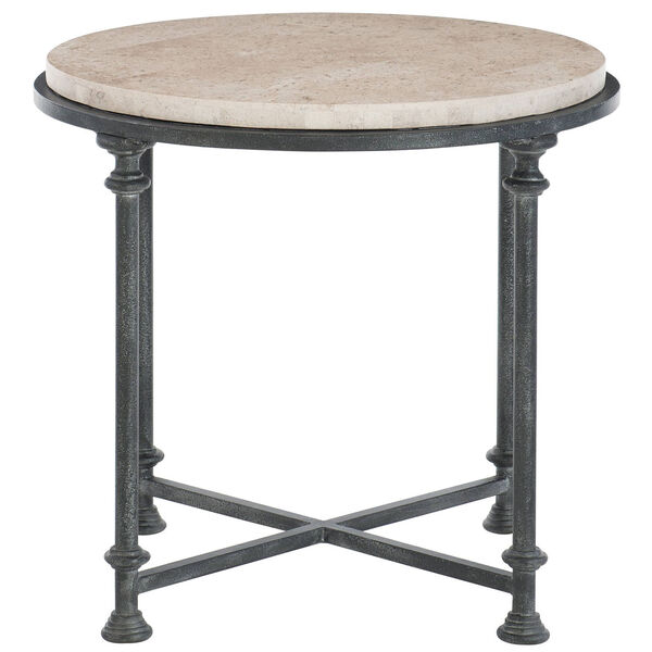 Freestanding Occasional Antique Silver and Travertine Stone 27-Inch End Table, image 1