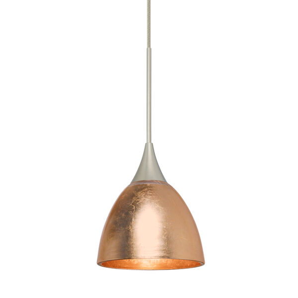 Divi Satin Nickel One-Light LED Mini Pendant With Copper Foil Glass, image 1