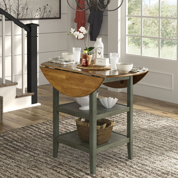 Caroline Green Two-Tone Side Drop Leaf Round Counter Height Table, image 6