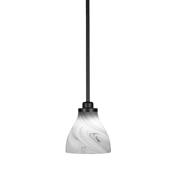 Odyssey Matte Black Seven-Inch One-Light Mini Pendant with Onyx Swirl Glass Shade, image 1