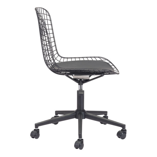 Black Wired Office Chair with Black Cushion, image 3