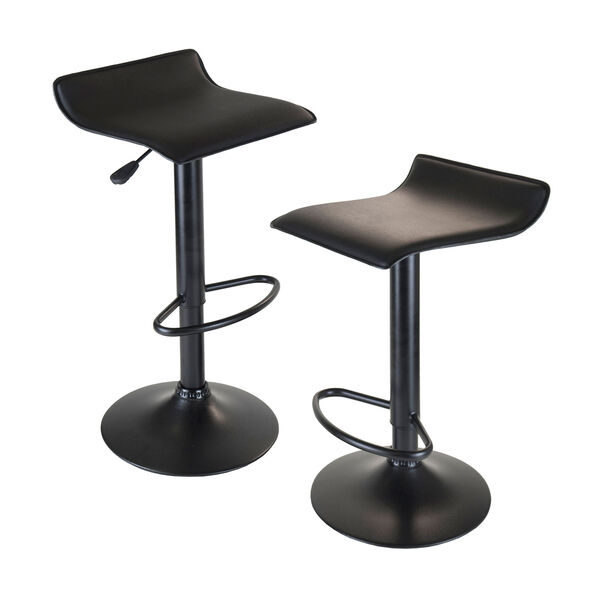 Obsidian Set of 2 Adjustable Swivel Air Lift Stool, Backless, Black Pac Seat, Black Metal Post and Base, image 1