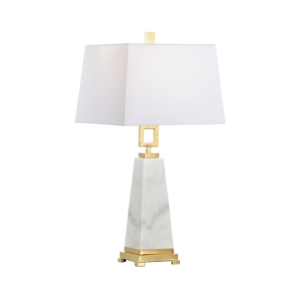 Natural White and Antique Gold One-Light Pyramic Table Lamp, image 1