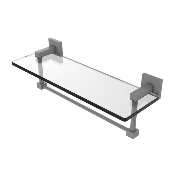 Montero Matte Gray 16-Inch Glass Vanity Shelf with Integrated Towel Bar, image 1