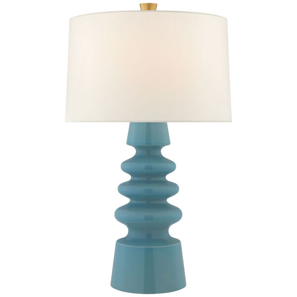 Andreas Medium Table Lamp in Blue Jade with Linen Shade by Julie Neill, image 1