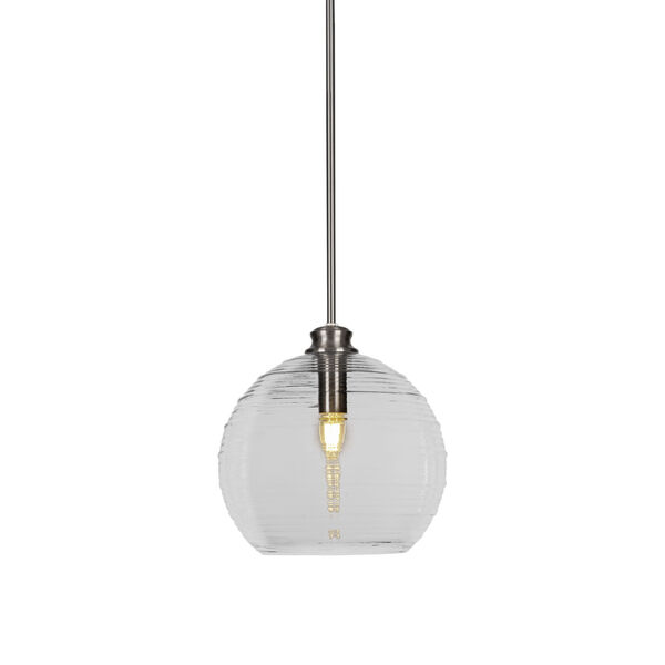 Malena Brushed Nickel 12-Inch One-Light Stem Hung Pendant with Clear Ribbed Glass Shade, image 1