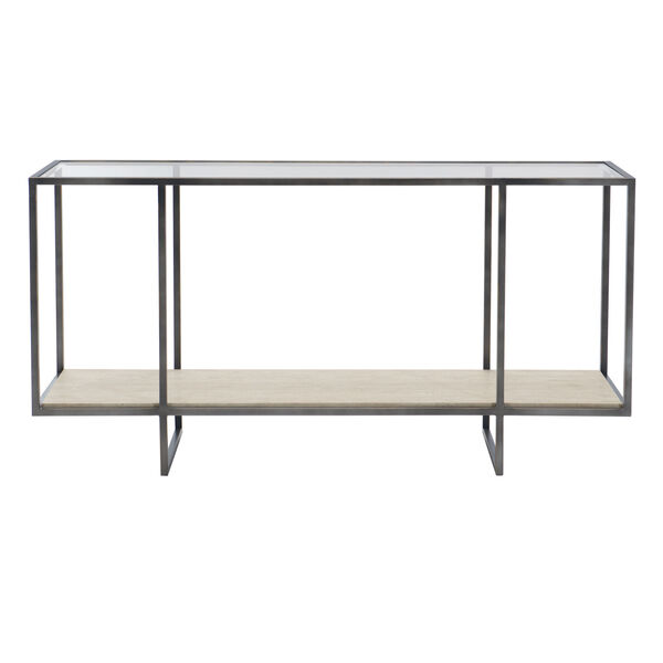 Freestanding Occasional Bronze, White Travertine Stone and Clear 60-Inch Console Table, image 3