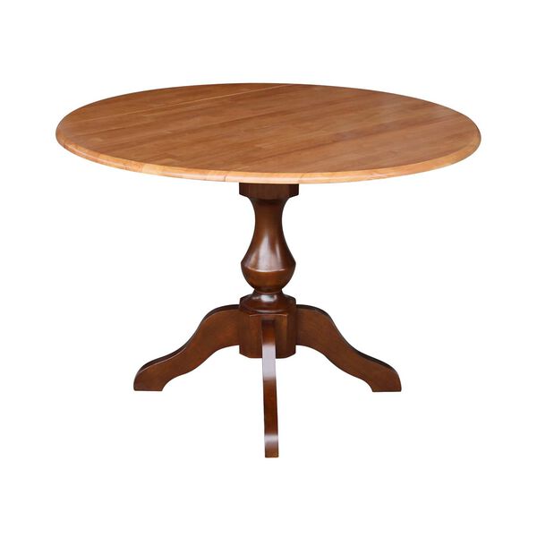 Cinnamon and Espresso 30-Inch High Round Pedestal Dual Drop Leaf Table, image 1