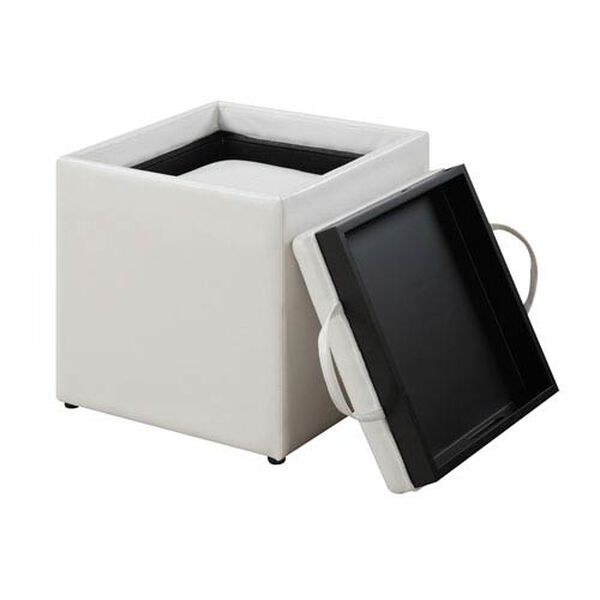Designs4Comfort Park Avenue Ivory Faux Leather Single Ottoman with Stool and Reversible Tray, image 3
