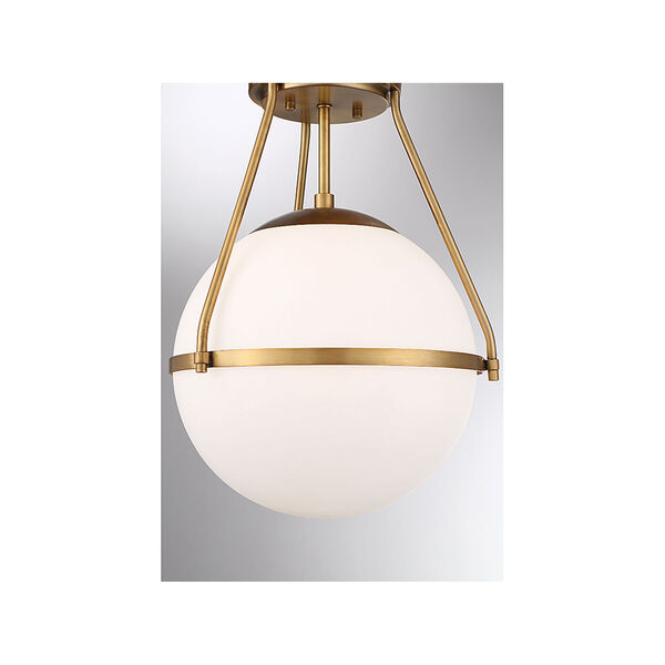 Nicollet Natural Brass One-Light Semi Flush Mount with White Opal Glass, image 6