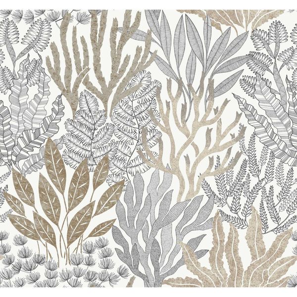 Coral Leaves Taupe Black Wallpaper, image 2