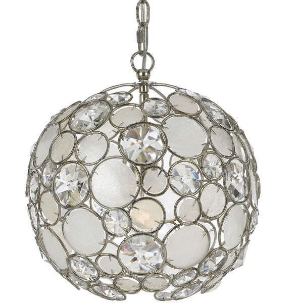 Palla Antique Silver One-Light Pendant with Natural White Capiz Shell and Hand Cut Crystal, image 1