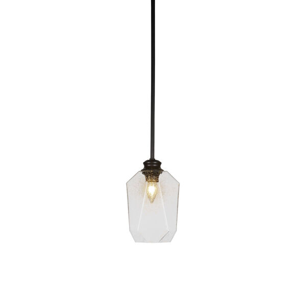 Rocklin Matte Black One-Light Mini Pendant with Clear Ribbed Glass Shade, image 1