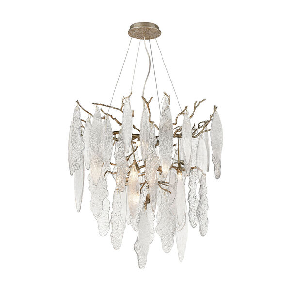 Clear and Antique Silver Three-Light Chandelier, image 1