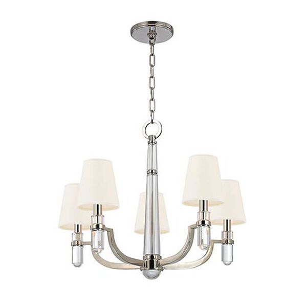Dayton Polished Nickel Five-Light Chandelier with White Shade, image 1