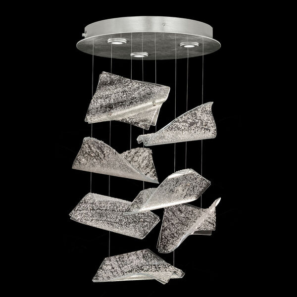 Elevate Silver Three-Light LED Pendant with 7 Glass Frozen Pages, image 1