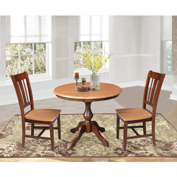Cinnamon and Espresso Round Pedestal Dining Table with Chairs, 3-Piece, image 2