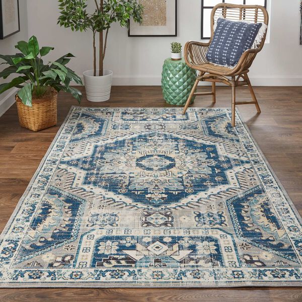 Nolan Blue Ivory Rectangular 7 Ft. 9 In. x 10 Ft. 6 In. Area Rug, image 3