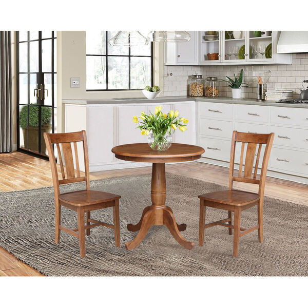 San Remo Distressed Oak 30-Inch Round Top Pedestal Table with Two Chair, Set of Three, image 1