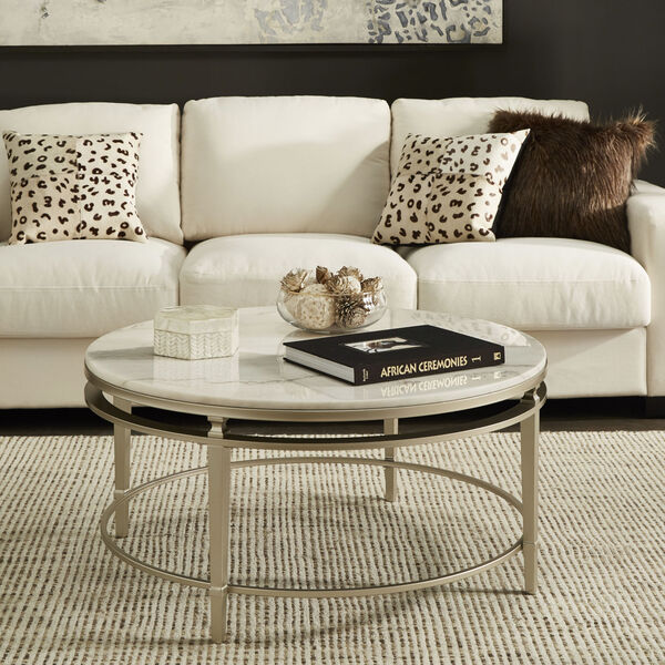 Lynn Champagne Silver Marble Top Coffee Table, image 6