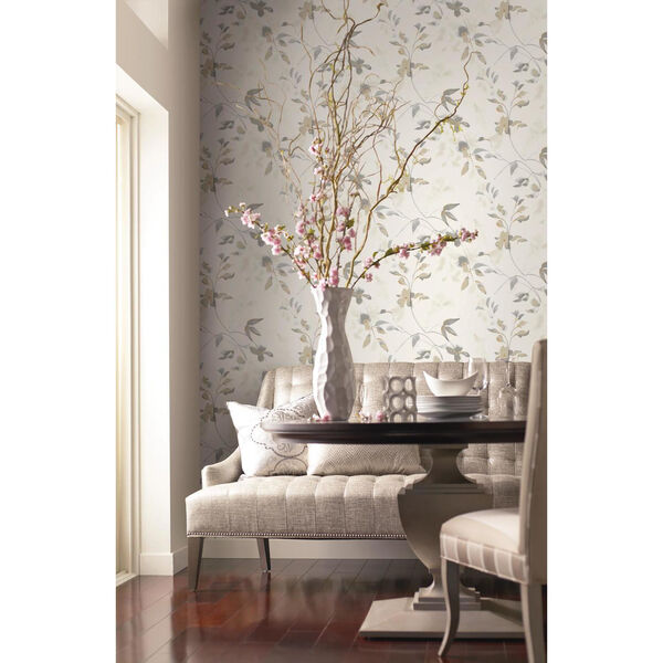 Candice Olson Tranquil Tan Floral Wallpaper, image 2