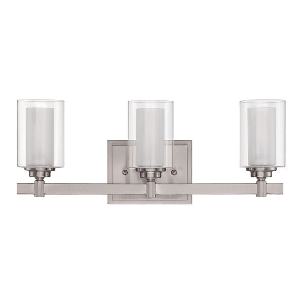 Celeste Brushed Polished Nickel Three-Light Vanity with Frosted Glass, image 1