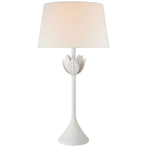 Alberto Large Table Lamp in Plaster White with Linen Shade by Julie Neill, image 1