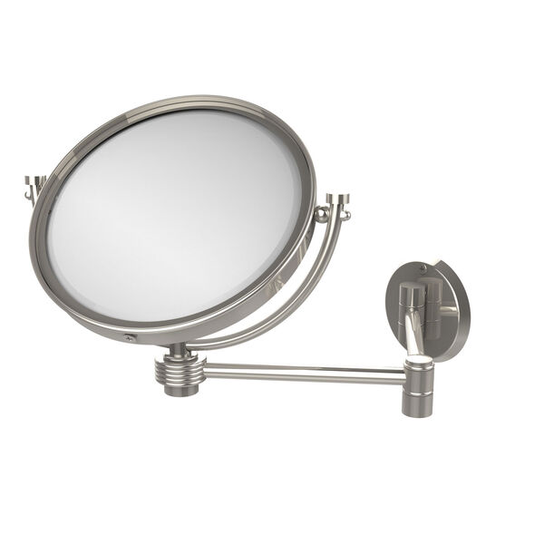 8 Inch Wall Mounted Extending Make-Up Mirror 2X Magnification with Groovy Accent, Polished Nickel, image 1