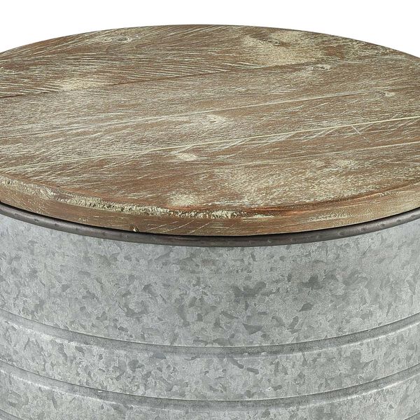 Cannes Galvanized Steel and Wood Tone End Table, image 2
