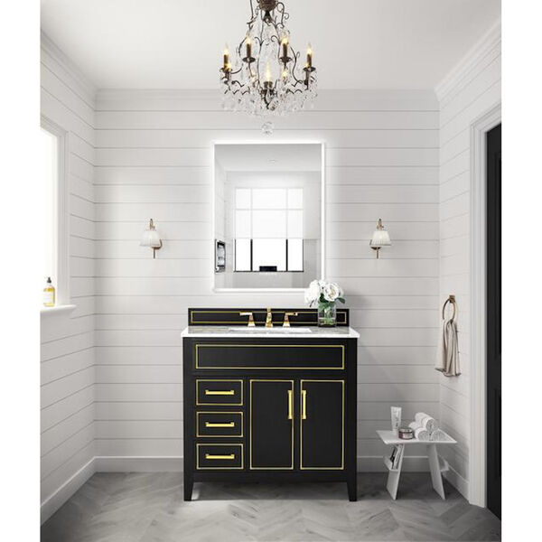 Aspen Black Onyx 36-Inch Bath Vanity Set with Italian Carrara White Marble, image 2