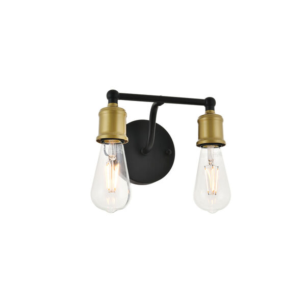 Serif Brass and Black Two-Light Wall Sconce, image 4