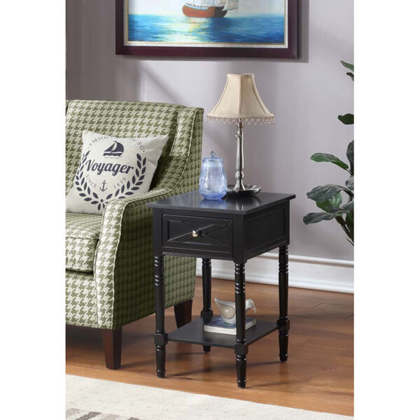Country Oxford Black 25-Inch End Table with Charging Station, image 2