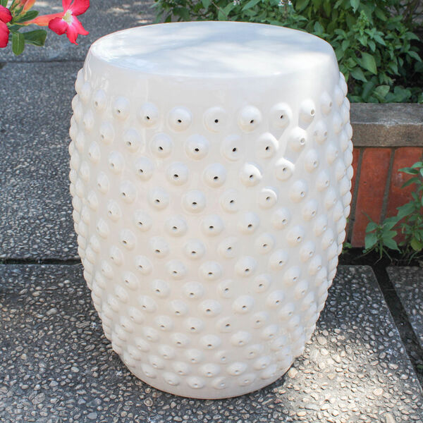 Perforated Antique White Drum Ceramic Garden Stool, image 1